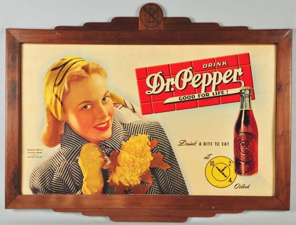 Lot of 2: Cardboard Dr. Pepper Posters & Frames.: Description 1940s. Nice posters with only a little bit of minor edge wear, a few tiny surface nicks, light soiling, minor marks, and light wear. Condition (Excellent). Size Each framed: 38 - 3/4" x 50