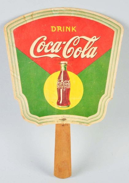 1940s-50s Cardboard Coca-Cola Hand Fan.: Description Generally rough with bends, soiling and wear. Condition (Good). Size 11 - 1/2" T.