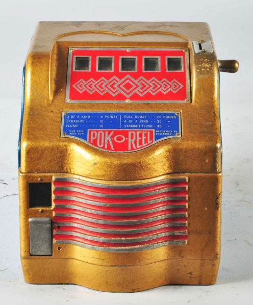 Pok-O-Reel 1¢ Stimulator.: Description Working. All original. Includes gum vendor. Size 7 - 1/4" T.