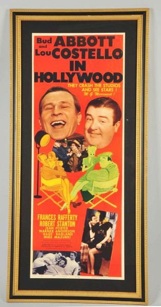 Framed Abbott & Costello Hollywood Poster.: Description Copyrighted 1945. Number 45/361. Very bright and clean with one light tear to top right hand corner and a few light creases. Condition (Excellent). Size Framed: 42 - 1/4" x 20 - 1/4".