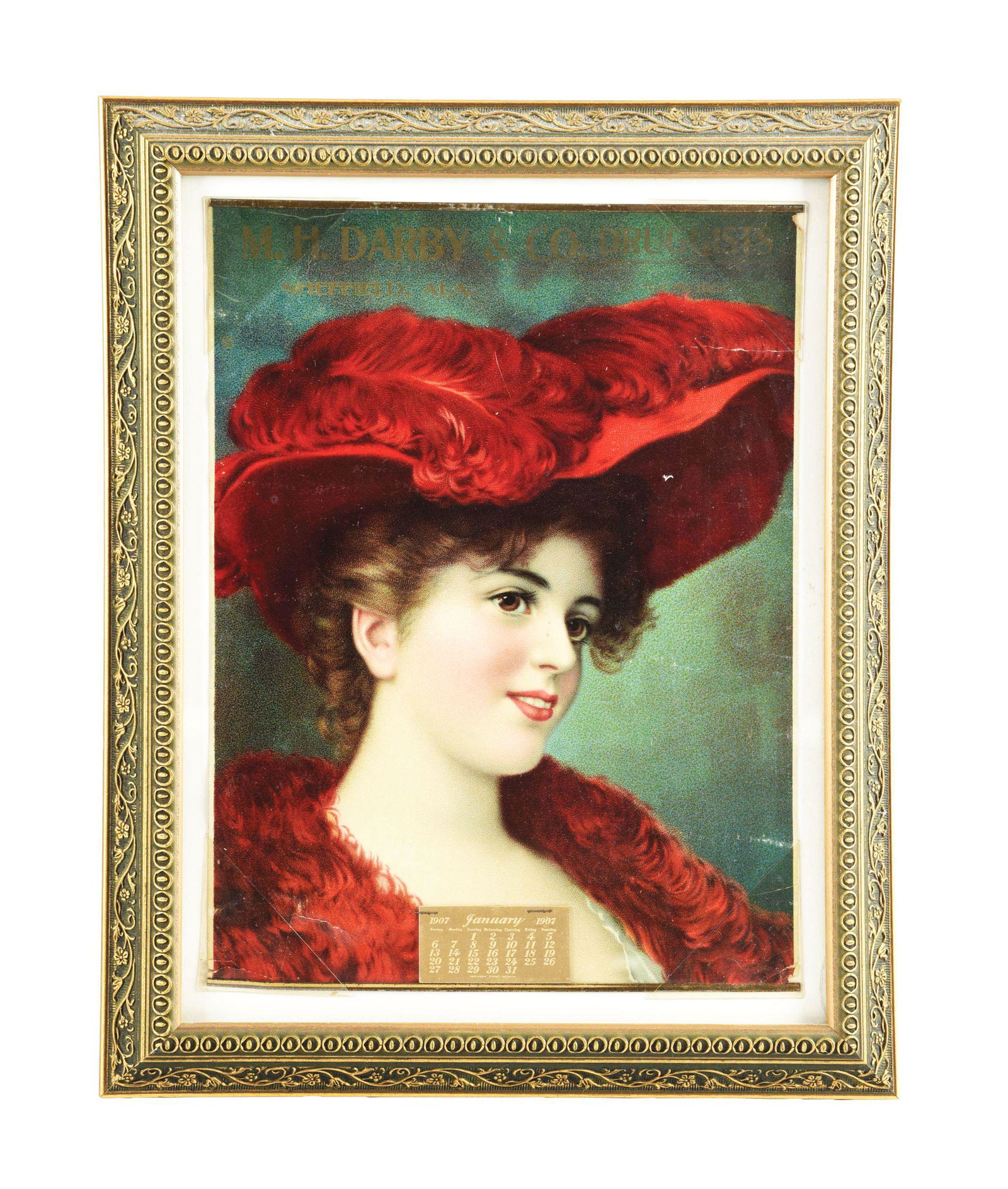 PAPER LITHOGRAPH M.H. DARBY & CO., DRUGGIST, SHEFFIELD, ALA. CALENDAR. (1 of 3)