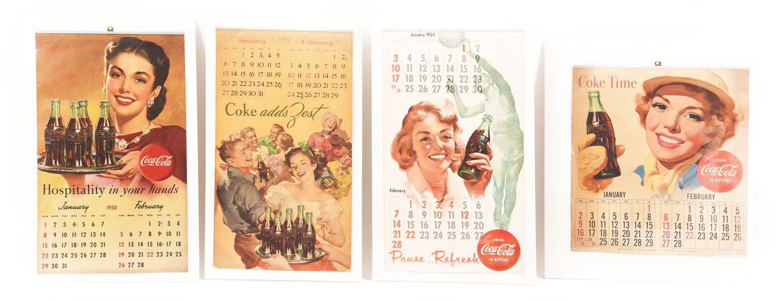 LOT OF 4: COCA-COLA PAPER LITHOGRAPH CALENDARS. (1 of 2)