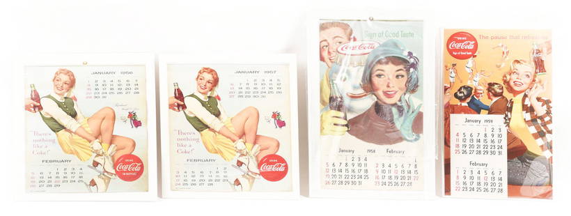 Lot Of 4: Coca Cola Paper Lithograph Calendars.