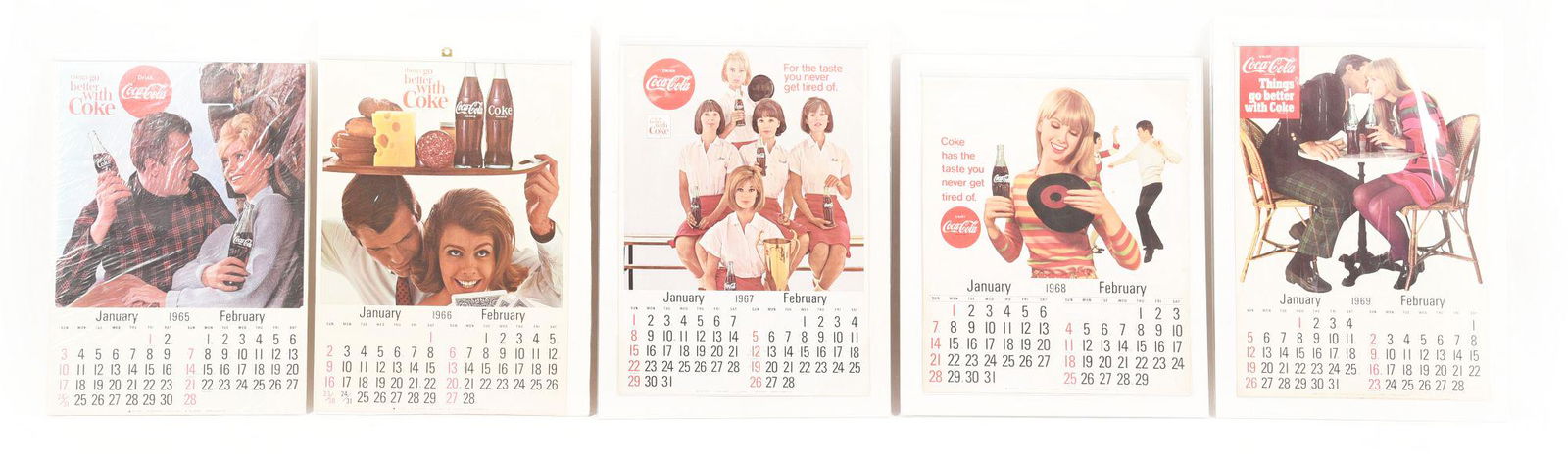 LOT OF 5: COCA-COLA PAPER LITHOGRAPH CALENDARS. (1 of 2)