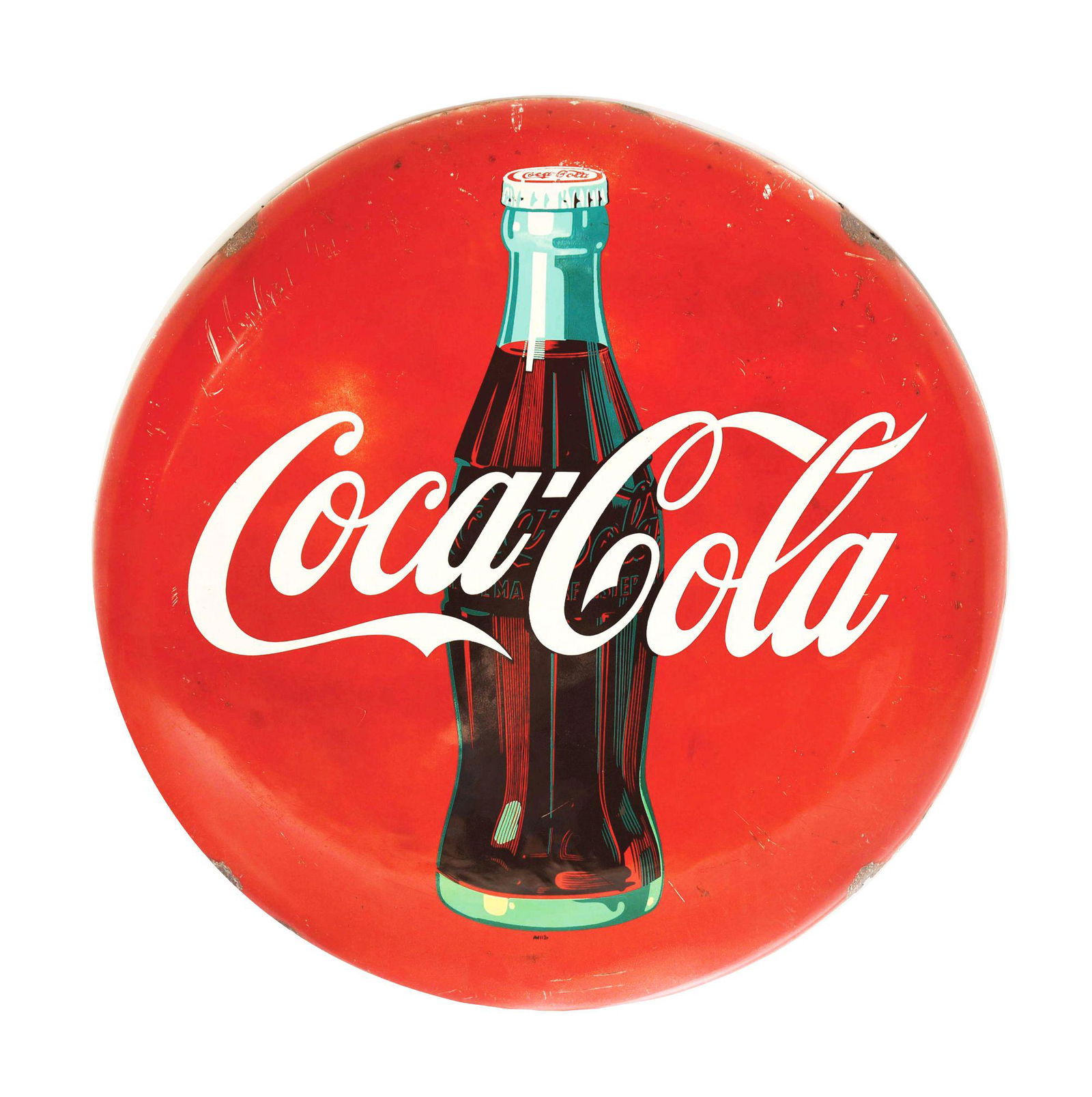 24'' TIN COCA-COLA BUTTON SIGN. (1 of 2)