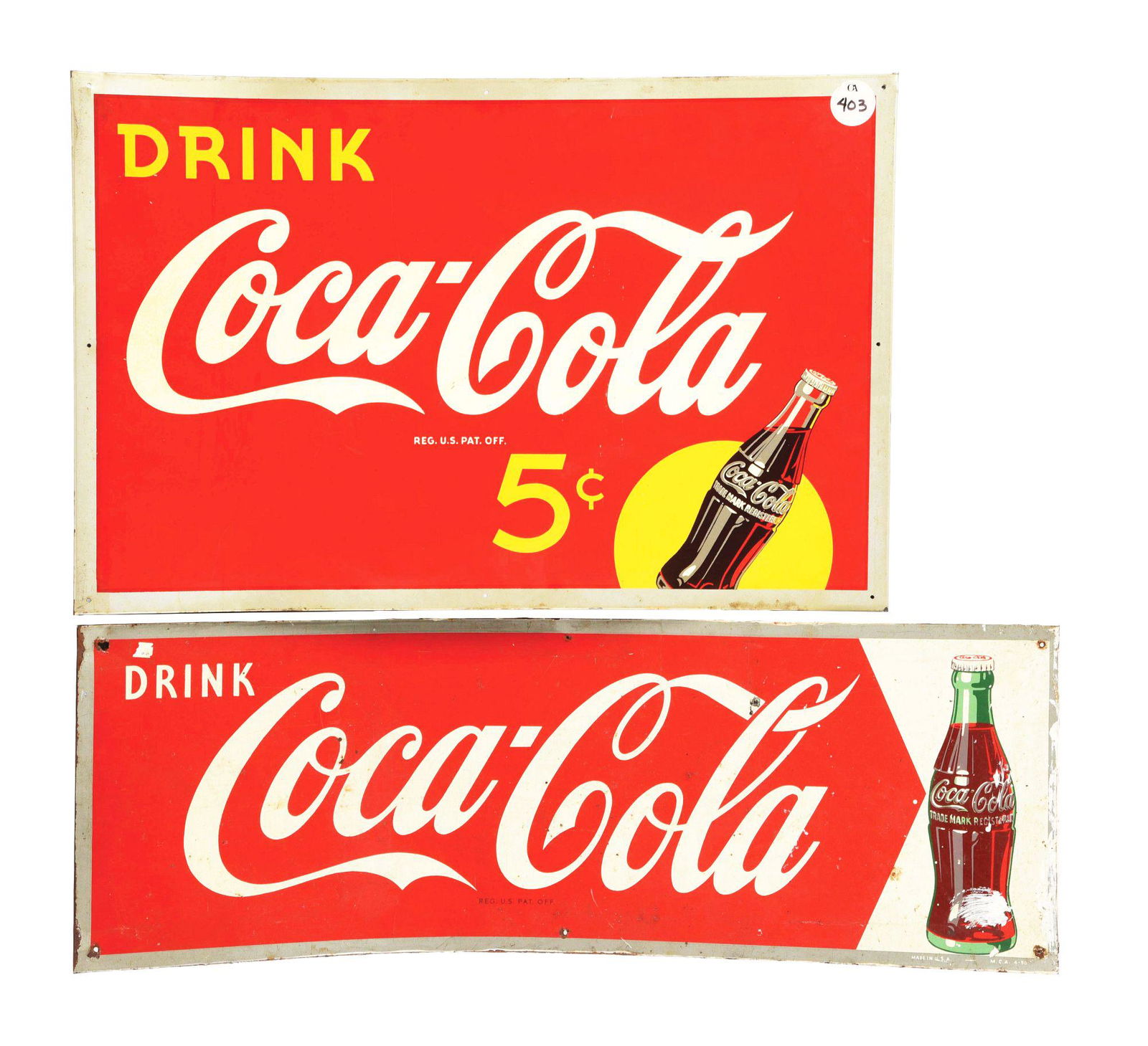 LOT OF 2: COCA-COLA PAINTED TIN SIGNS. (1 of 4)
