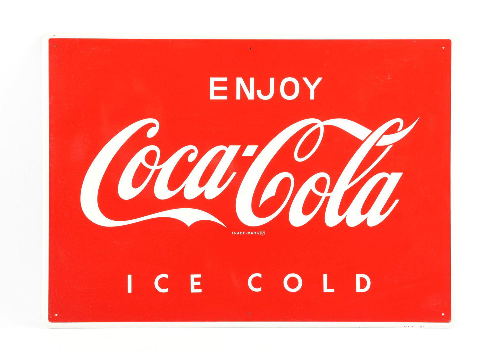 ENJOY ICE COLD COCA COLA TIN SIGN W/ SELF FRAMED OUTER EDGE. (1 of 3)