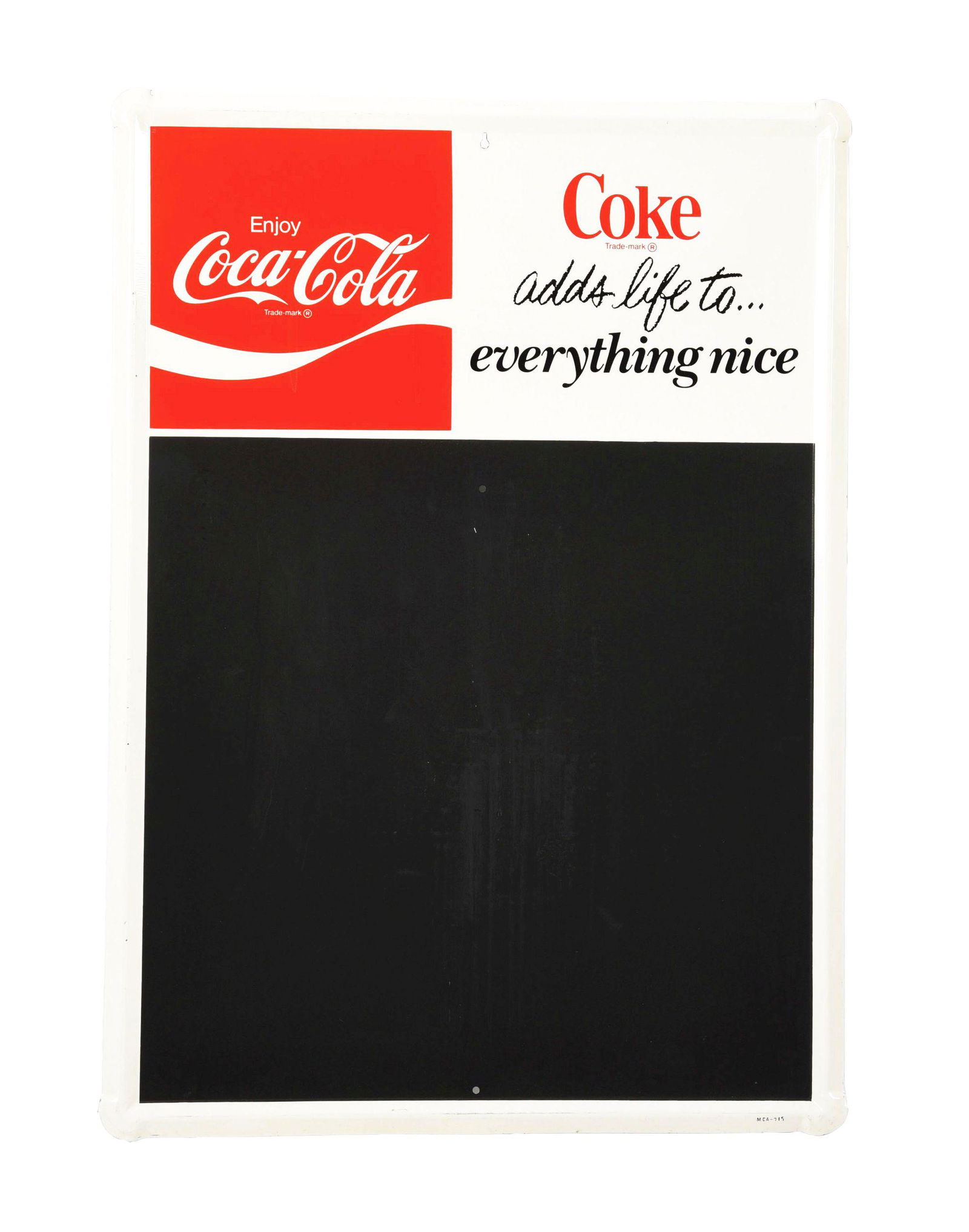 SELF FRAMED TIN COCA-COLA CHALKBOARD. (1 of 4)