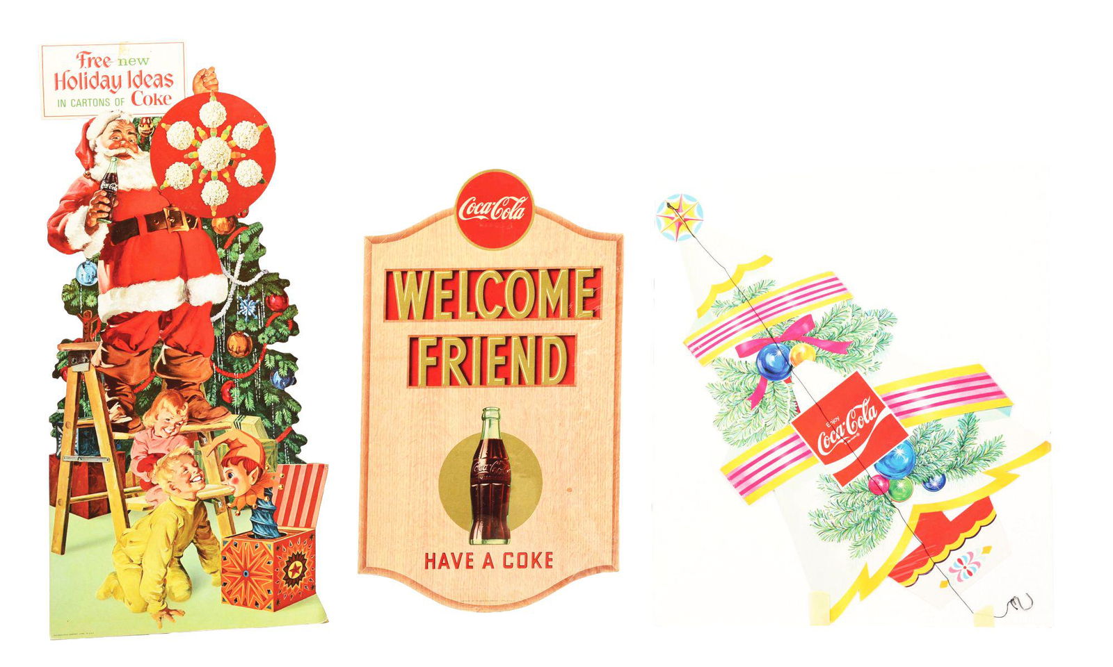 LOT OF 3: CARDBOARD COCA-COLA ADVERTISEMENTS. (1 of 2)