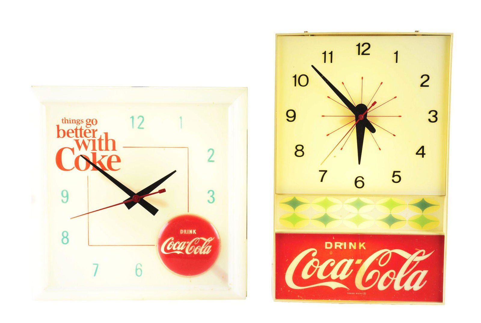 LOT OF 2: COCA-COLA LIGHT-UP CLOCKS. (1 of 3)