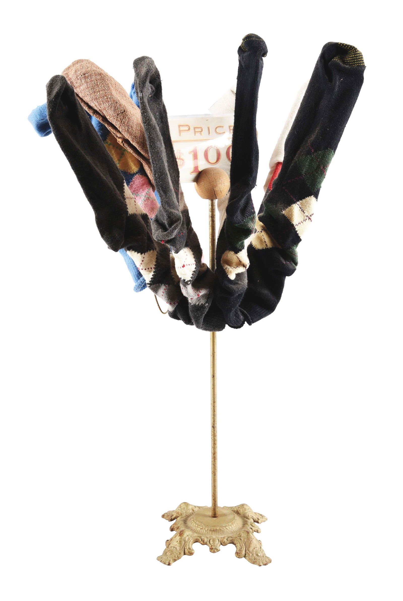 COUNTRY STORE HOSIERY DISPLAY WITH CAST IRON BASE. (1 of 5)