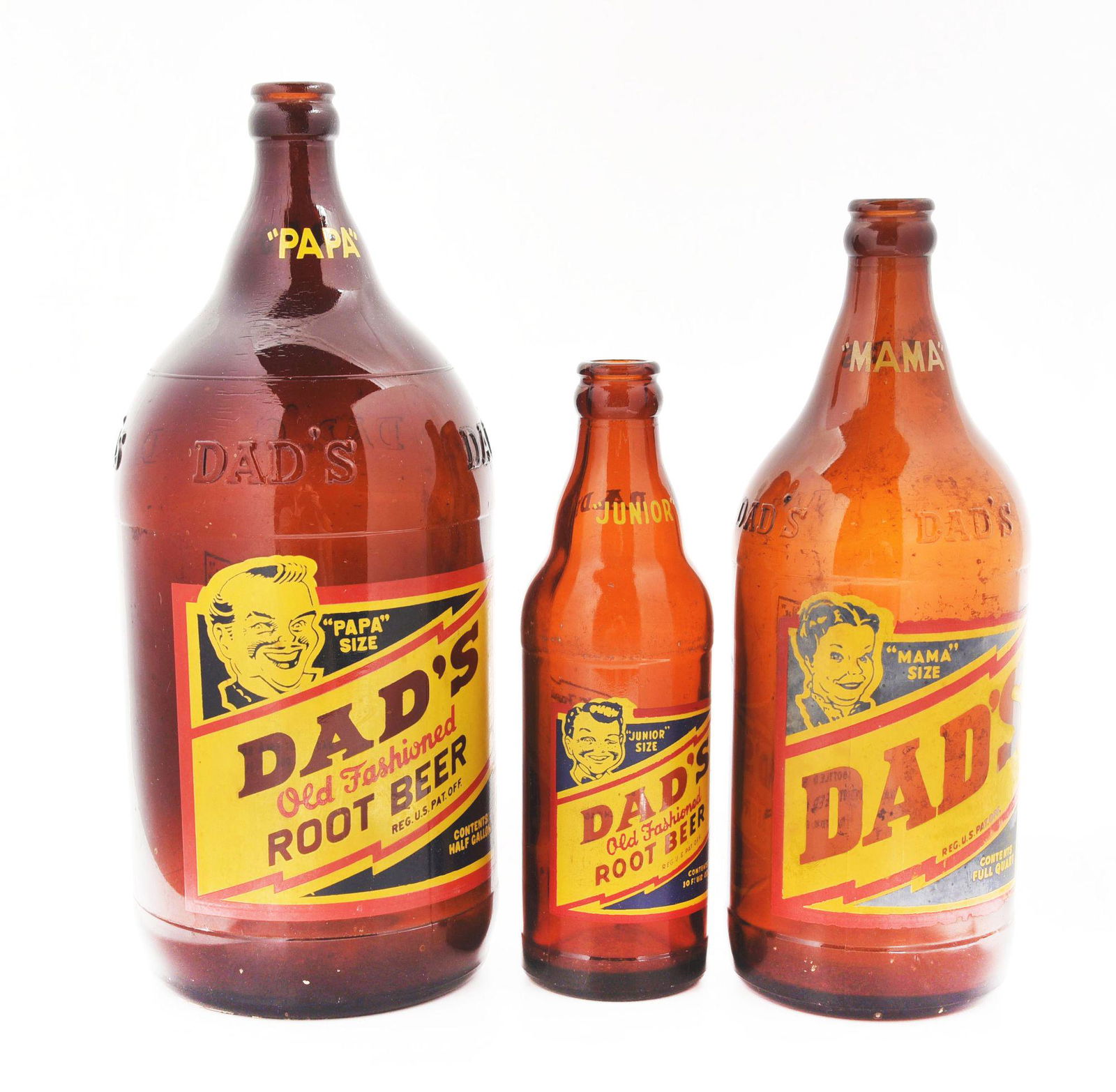 LOT OF 3: DAD'S OLD FASHION ROOTBEER GLASS BOTTLES. (1 of 4)
