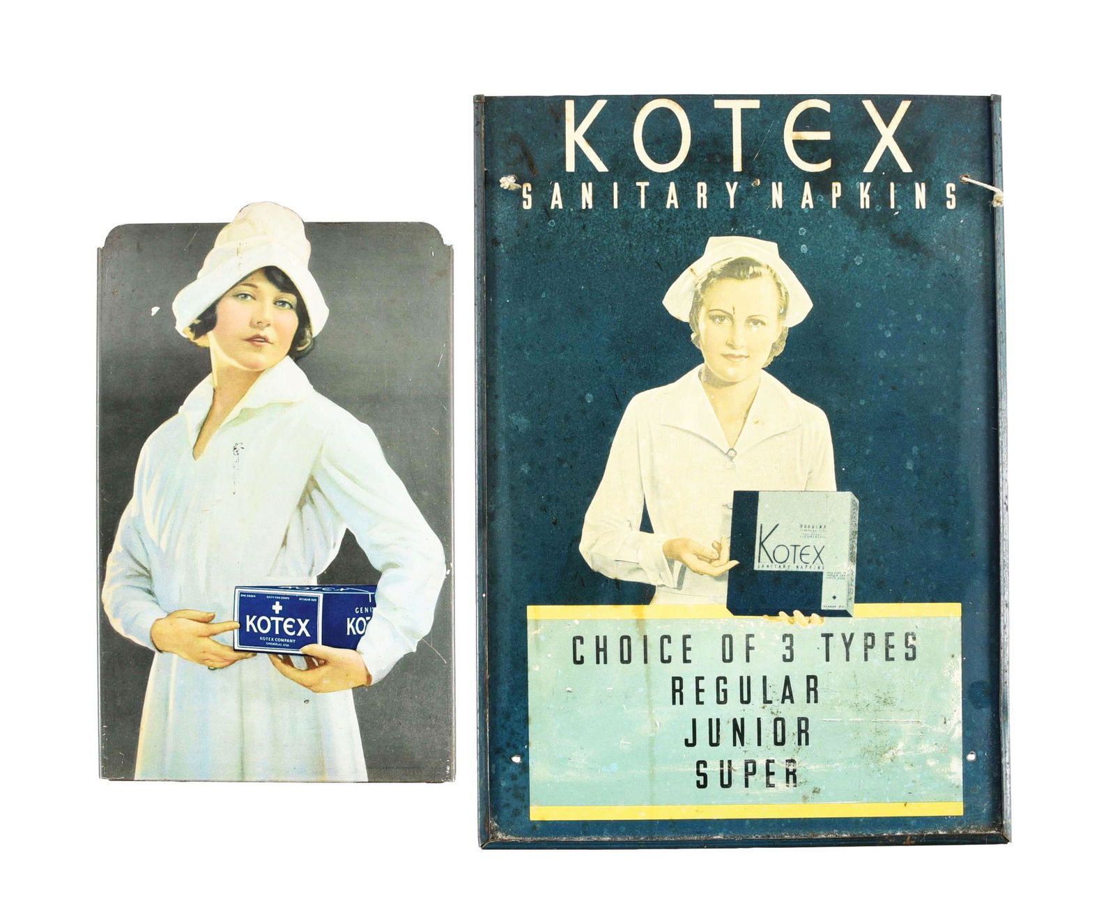 LOT OF 2: PAINTED METAL KOTEX SIGNS. (1 of 2)