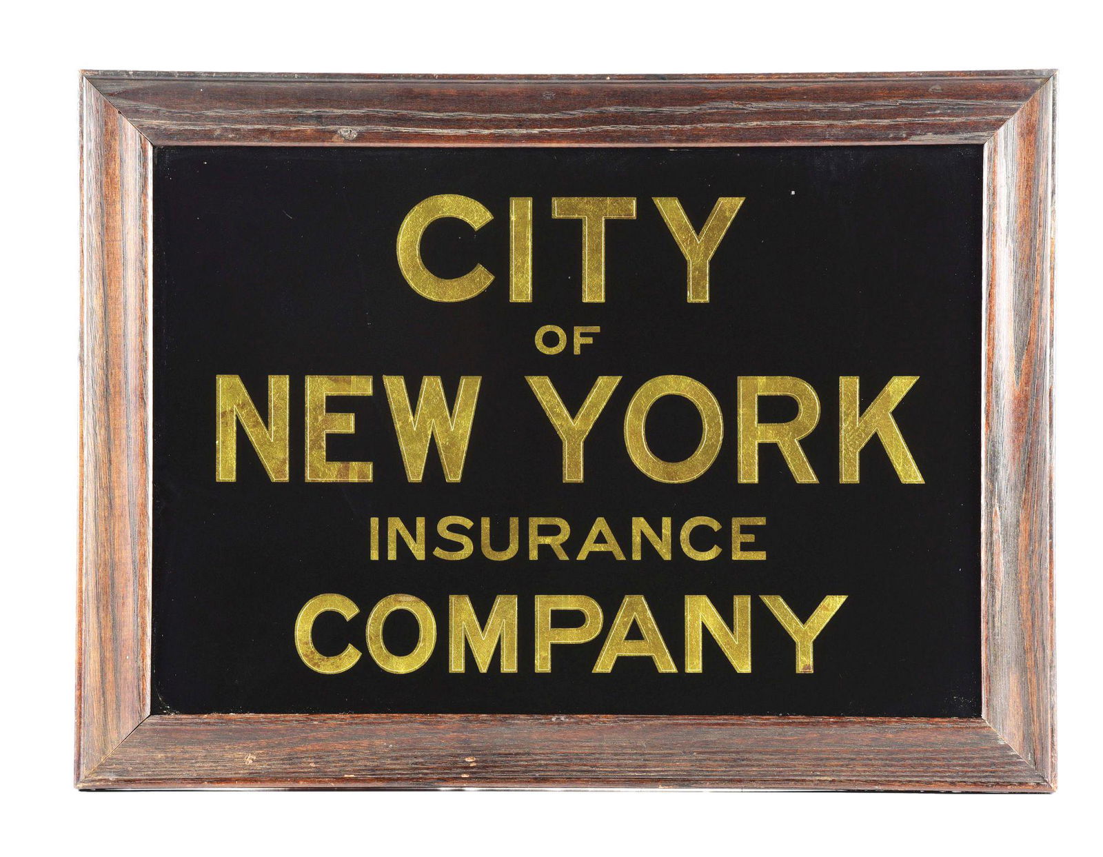 REVERSE PAINTED GLASS CITY OF NEW YORK INSURANCE COMPANY SIGN. (1 of 2)