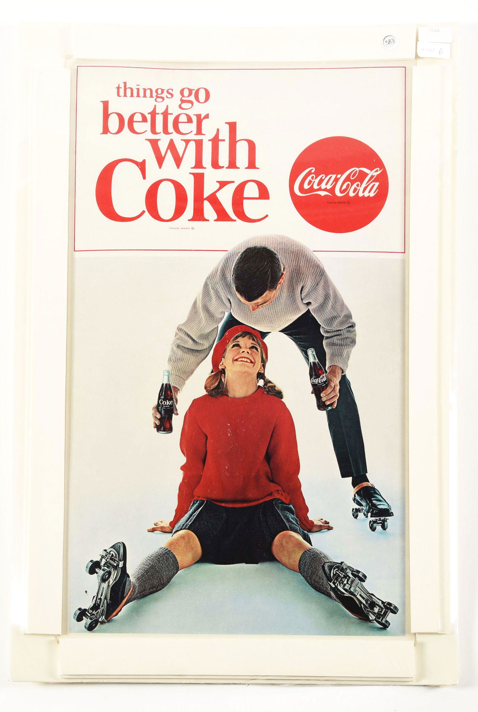 MATTED COCA-COLA "THINGS GO BETTER WITH COKE" CARDBOARD POSTER. (1 of 1)