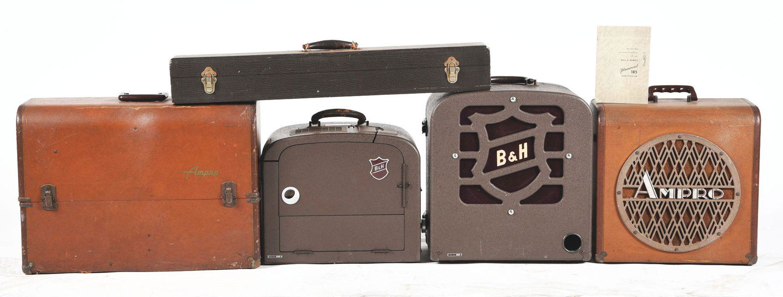 LOT OF 4: PAIR OF BELL AND HOWELL 185 AND AMPRO PROJECTORS AND SPEAKERS. (1 of 2)