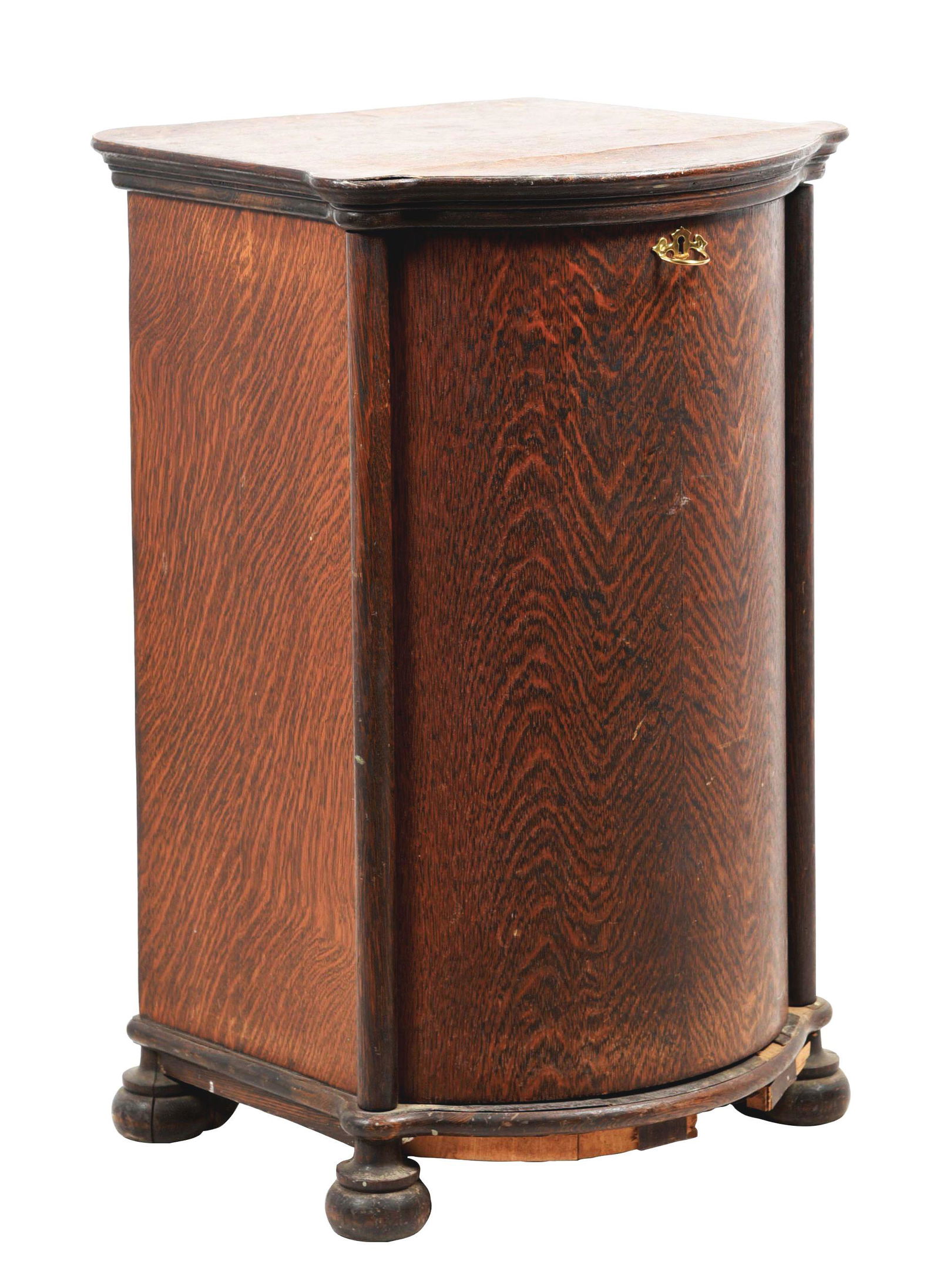 OAK BOWFRONT PHONOGRAPH STAND. (1 of 5)