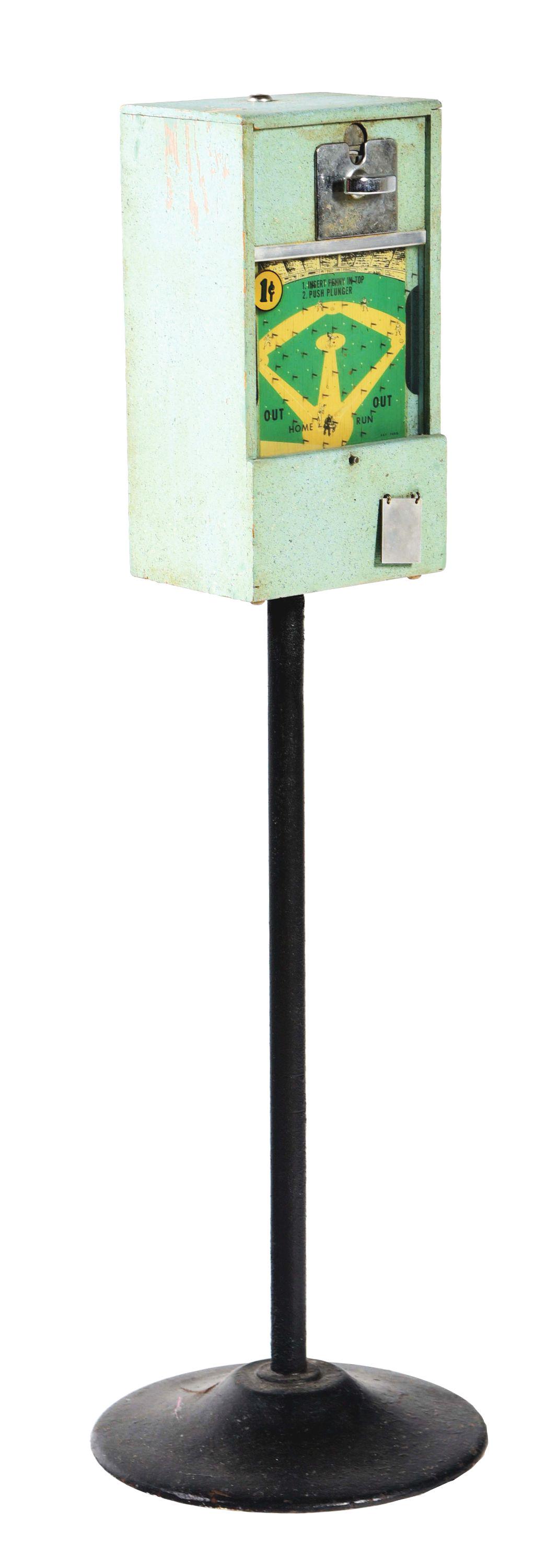 VICTOR BASEBALL VENDING MACHINE ON STAND. (1 of 5)