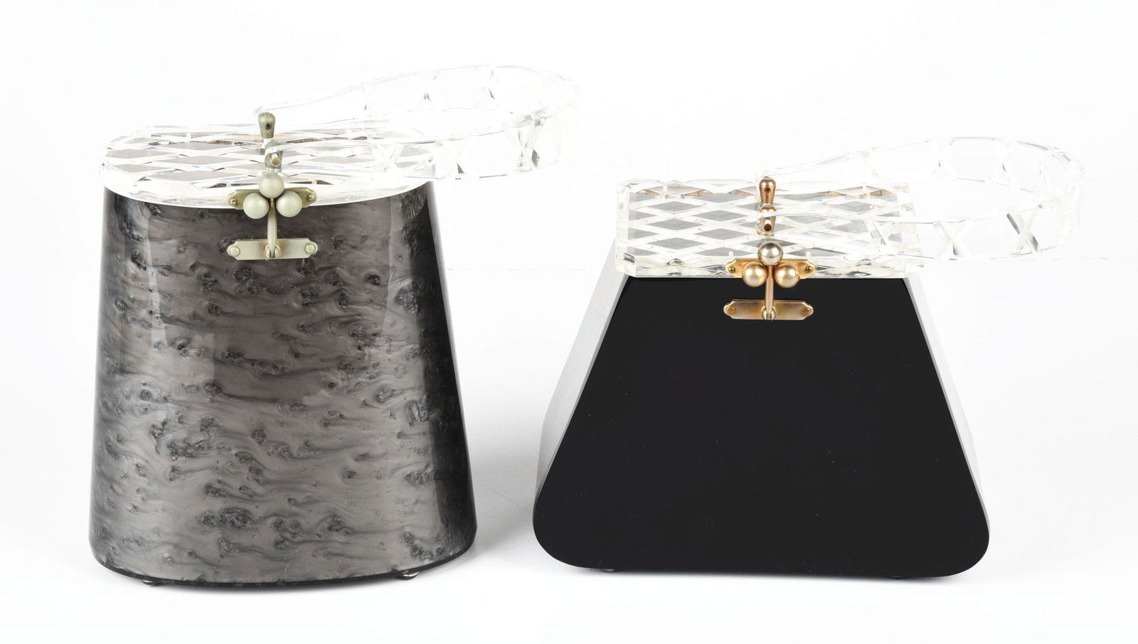 LOT OF 2: BLACK WITH BAKELITE LUCITE BAGS. (1 of 2)