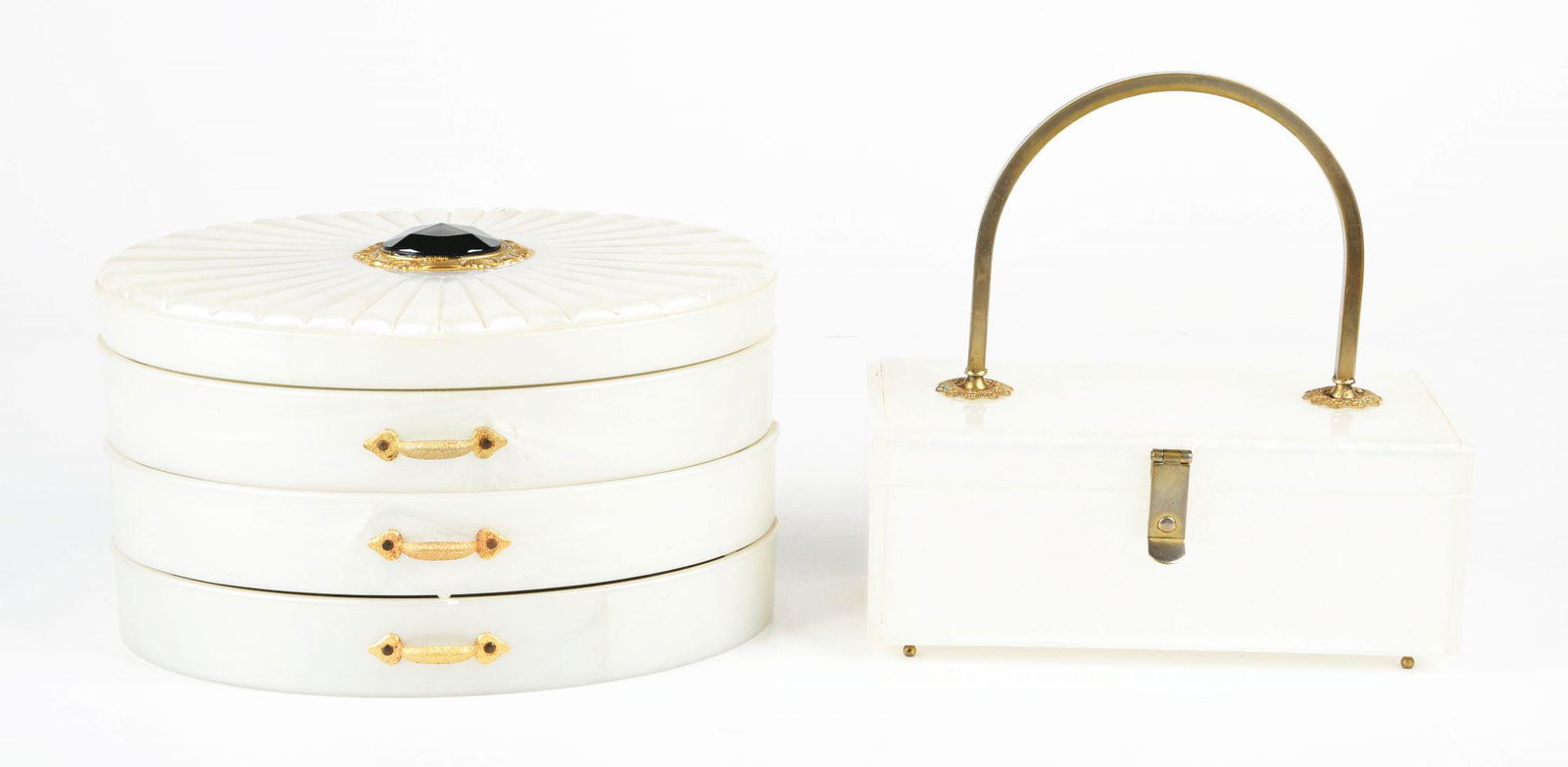 LOT OF 2: RIALTO LUCITE PEARL JEWELRY BOX AND TRUNK. (1 of 2)