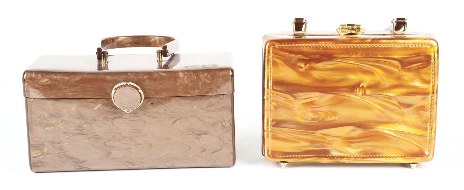 LOT OF 2: BROWN PEARL LUCITE PURSES. (1 of 2)