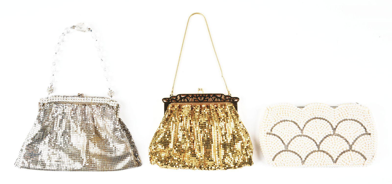 LOT OF 3: MISC. MESH AND BEADED EVENING PURSES. (1 of 2)