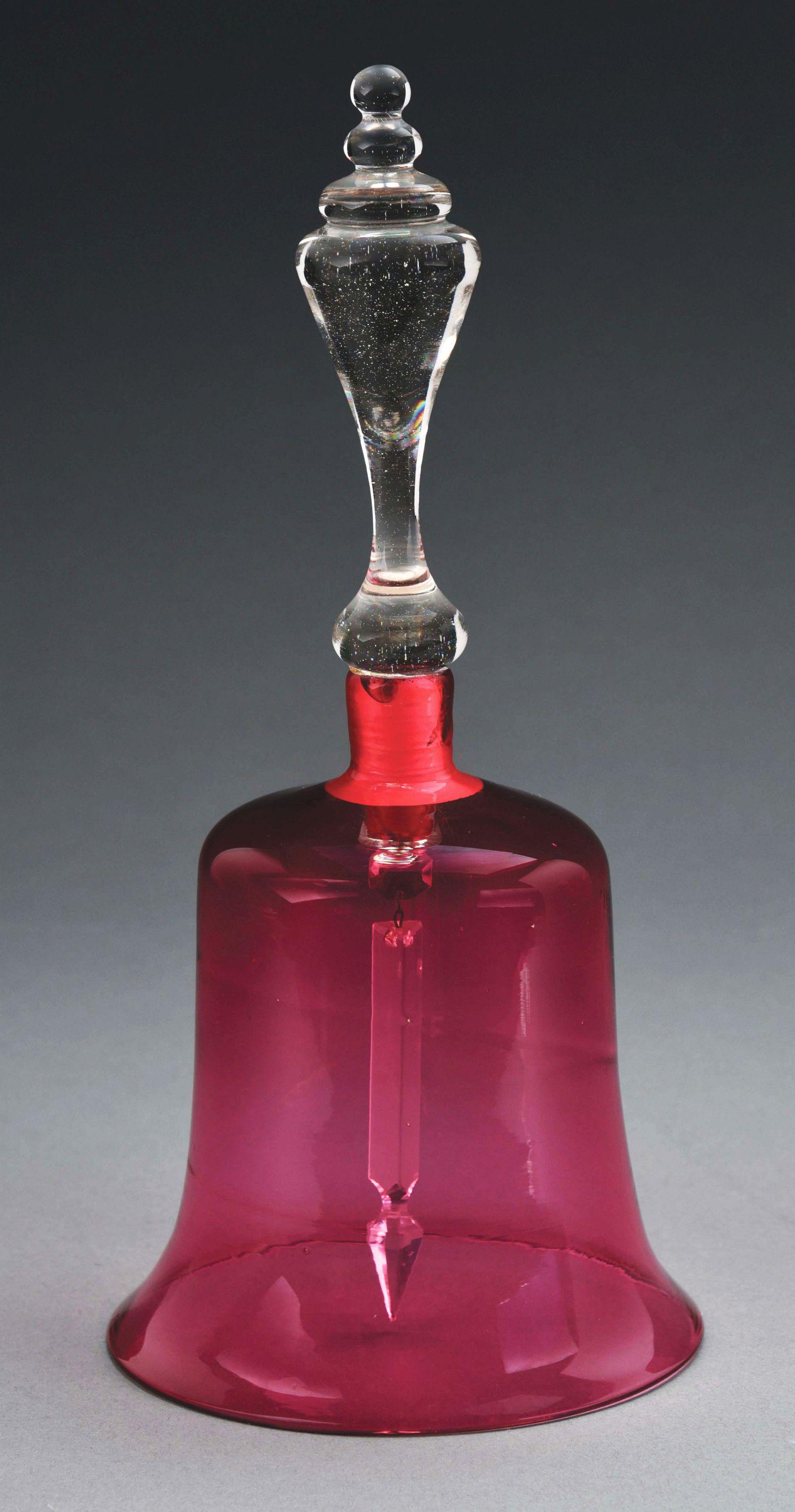 LARGE CRANBERRY CLEAR GLASS WEDDING BELL. (1 of 4)