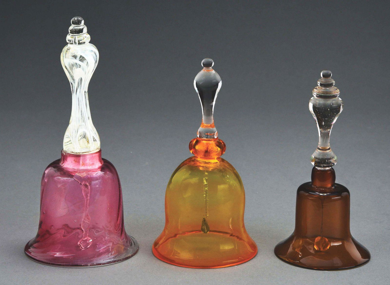 LOT OF 3: ANTIQUE COLORED-GLASS WEDDING BELLS. (1 of 4)