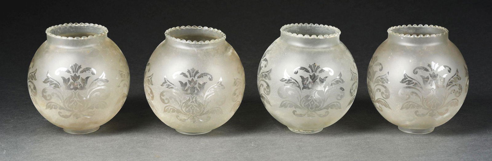 LOT OF 4: SMALL GLASS GLOBE SHADES. (1 of 2)