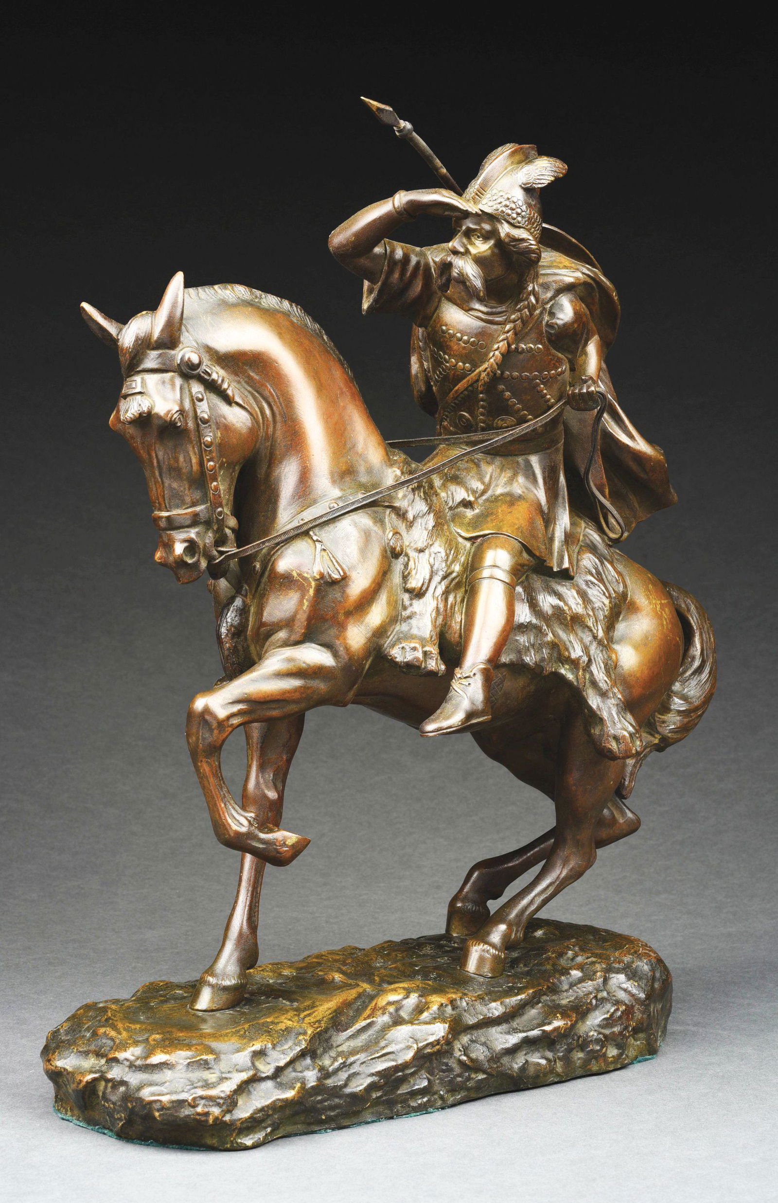 THOMAS CARTIER (FRENCH, 1879 - 1943) "VIKING CAVALRY" BRONZE SCULPTURE, SIGNED. (1 of 5)