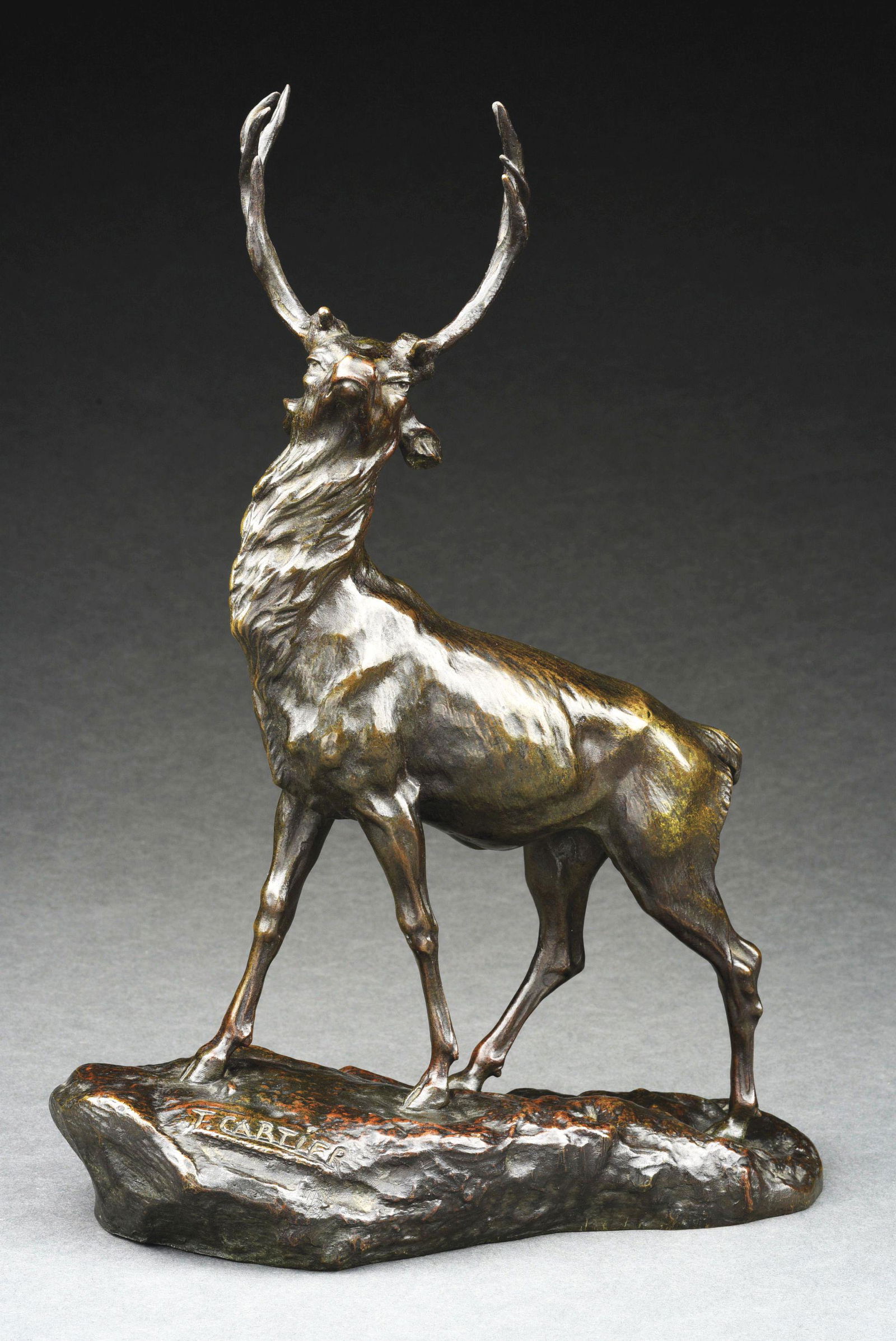 THOMAS CARTIER (FRENCH, 1879 - 1943) THE DEER BRONZE SCULPTURE, SIGNED. (1 of 6)