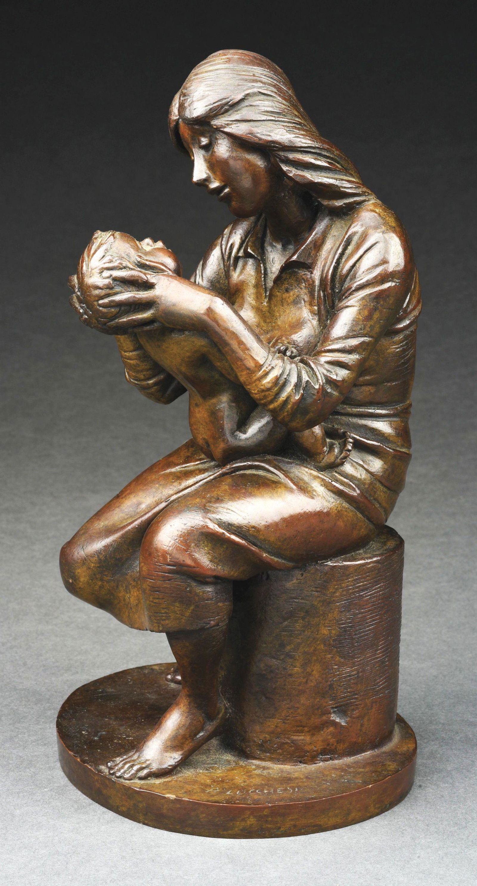 BRUNO LUCCHESI (ITALIAN-AMERICAN, B. 1926) "MOTHER AND CHILD" BRONZE SCULPTURE. (1 of 6)
