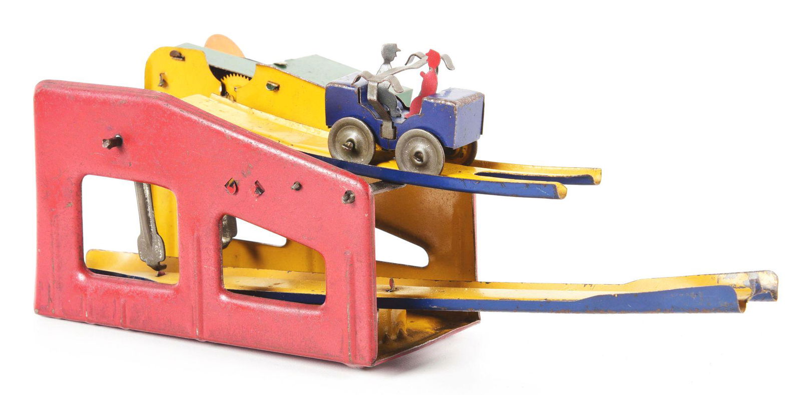 EARLY AND SCARCE PRESSED STEEL TIN WIND-UP OVER AND UNDER TOY. (1 of 4)