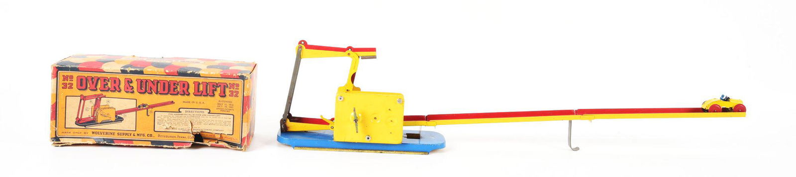 EARLY WOLVERINE PRESSED STEEL WIND-UP OVER/UNDER LIFT TOY. (1 of 2)