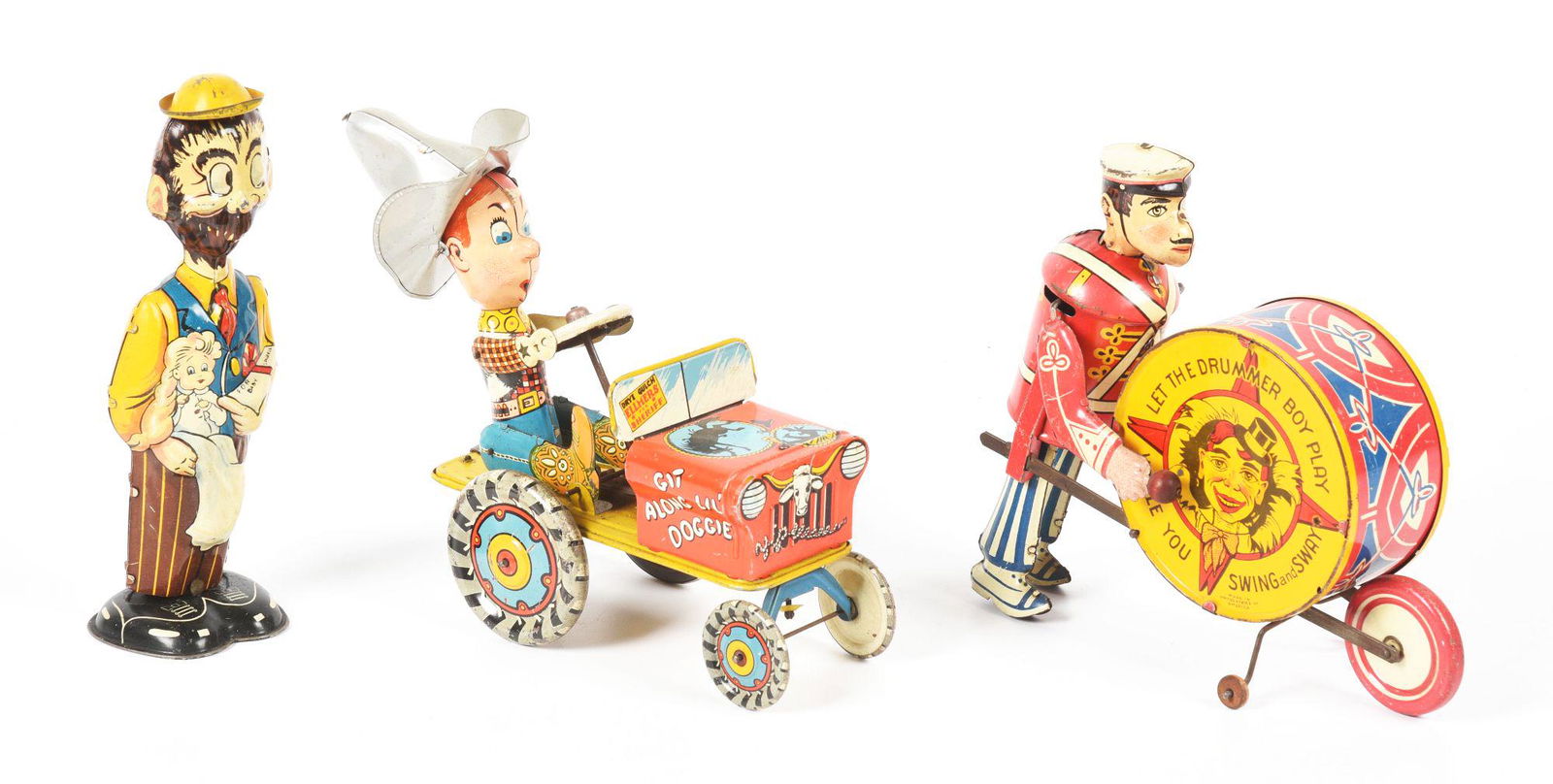 LOT OF 3: AMERICAN-MADE TIN LITHO WIND-UP TOYS. (1 of 2)