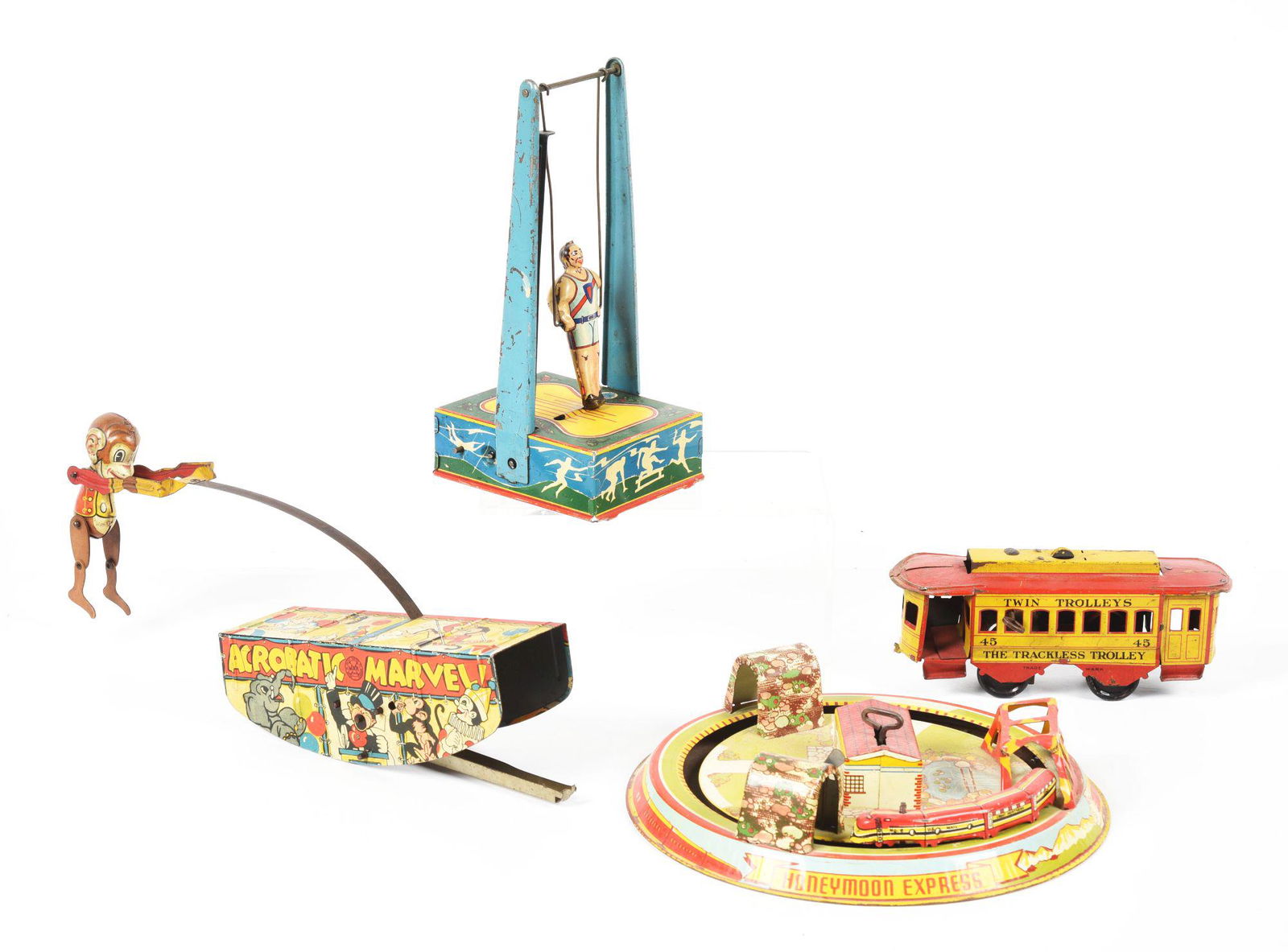 LOT OF 4: VARIOUS AMERICAN-MADE TIN LITHO WIND-UP TOYS. (1 of 2)