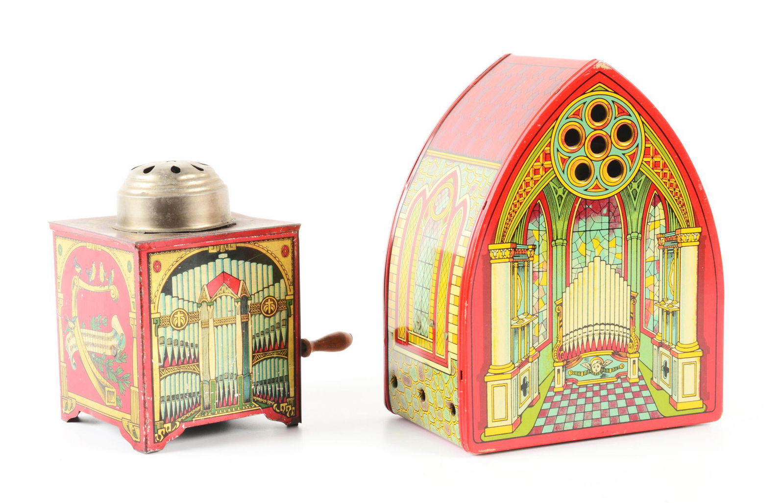 LOT OF 2: AMERICAN-MADE TIN LITHO ORGAN-TYPE TOYS. (1 of 2)