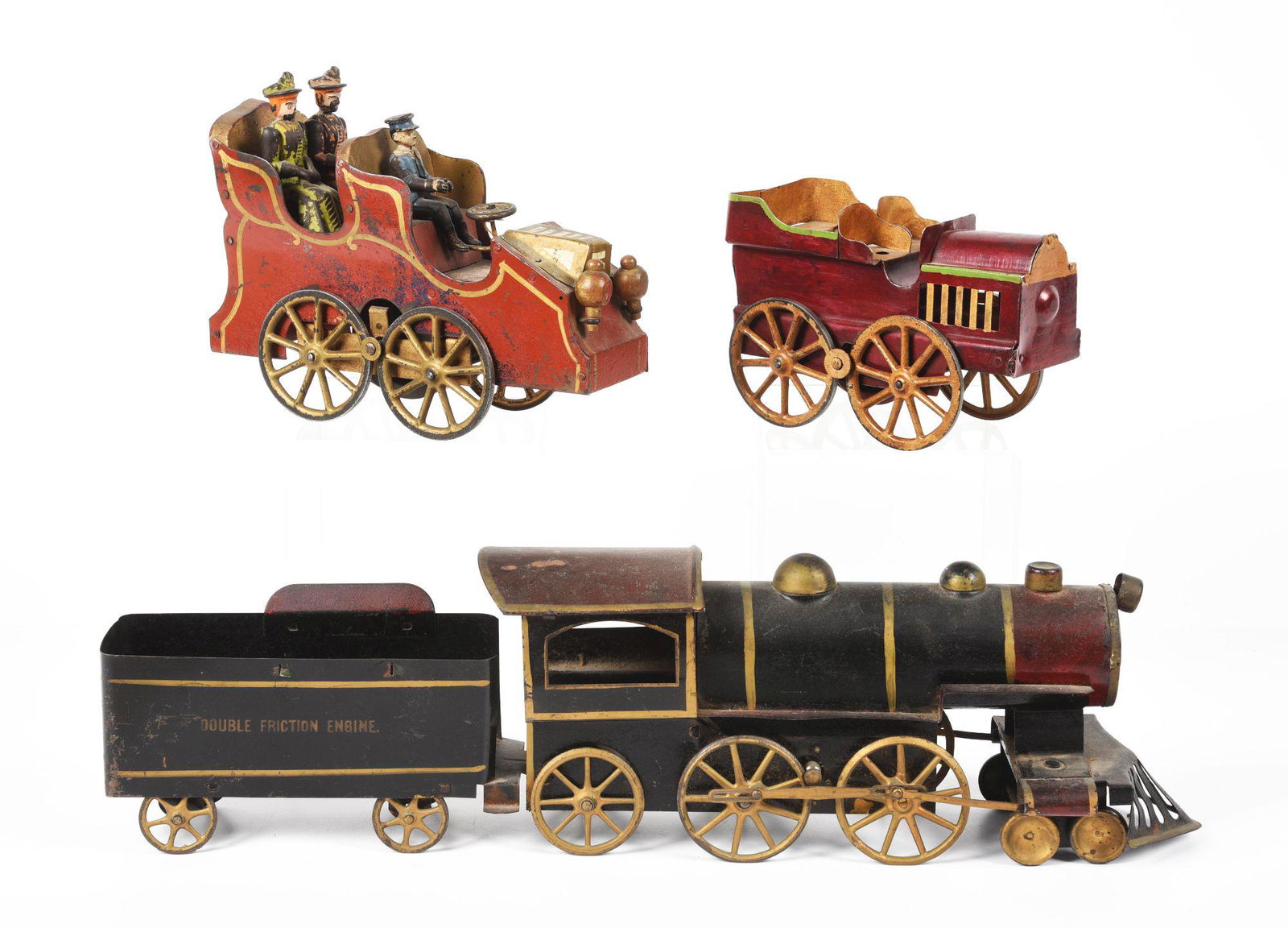 LOT OF 3: EARLY AMERICAN-MADE PRESSED STEEL HILL CLIMBER TOYS. (1 of 2)