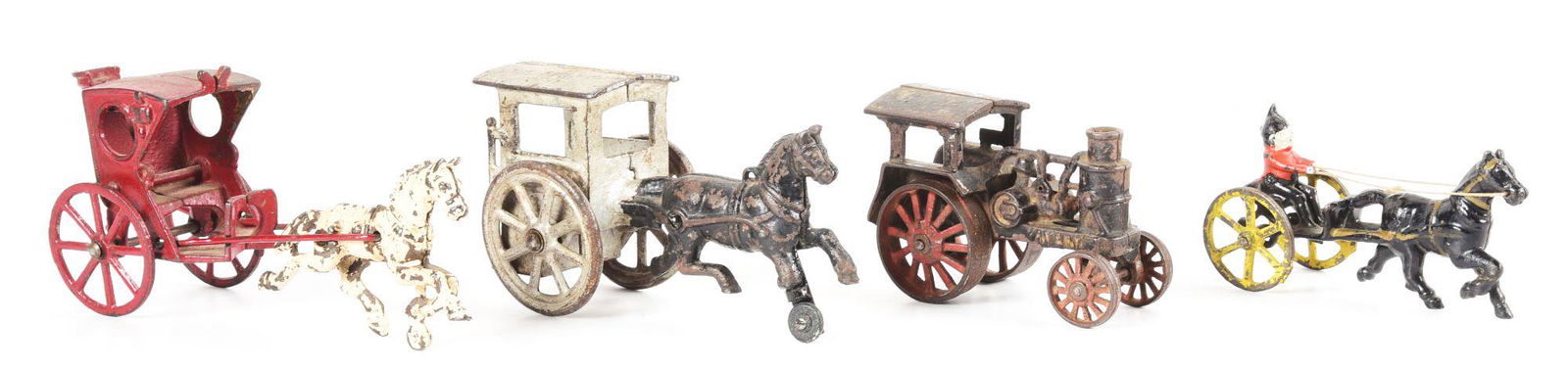 LOT OF 4: CAST IRON HORSE DRAWN TOYS. (1 of 3)