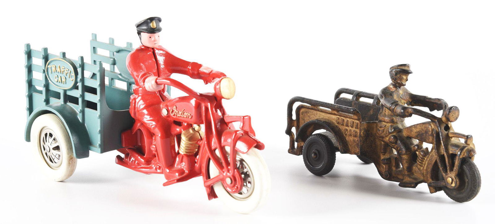 LOT OF 2: VINTAGE AND CONTEMPORARY CAST IRON MOTORCYCLE TOYS. (1 of 3)
