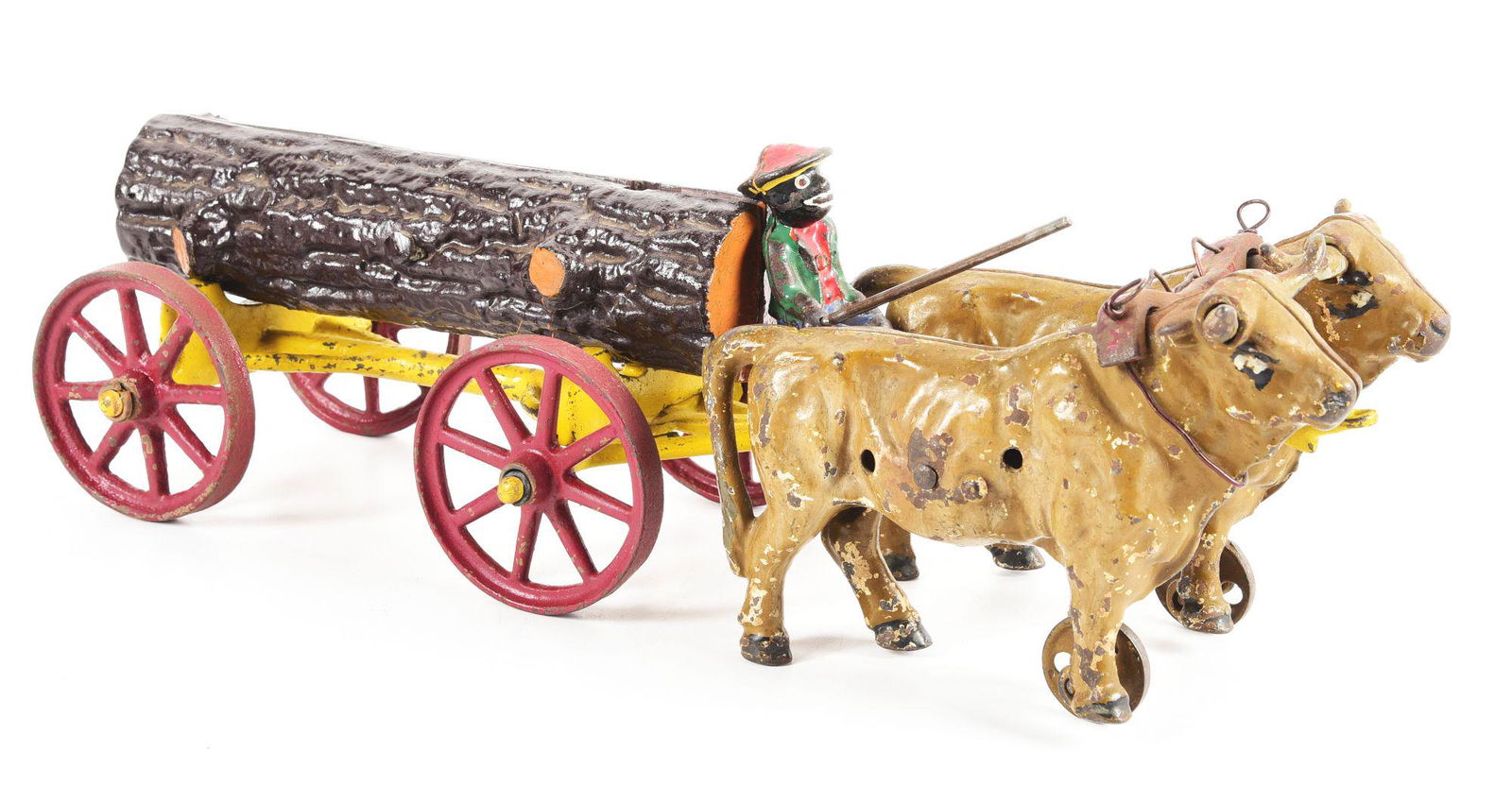 CAST IRON OX-DRAWN WAGON LUMBER LOAD TOY. (1 of 4)