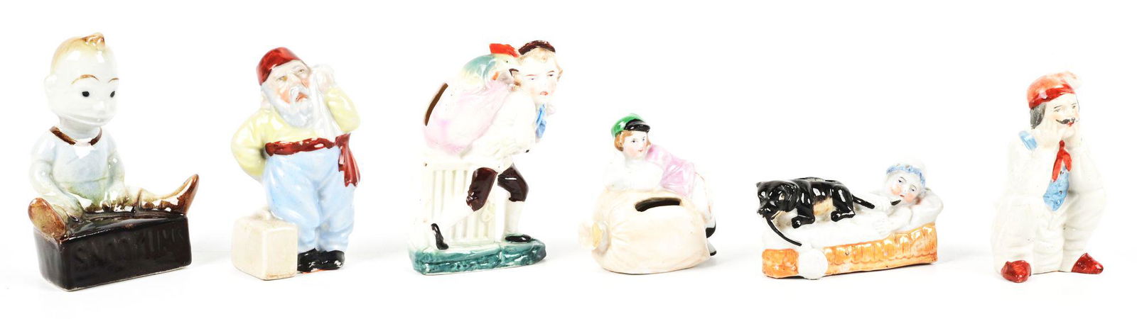 LOT OF 6: FIGURATIVE CERAMIC STILL BANKS. (1 of 4)