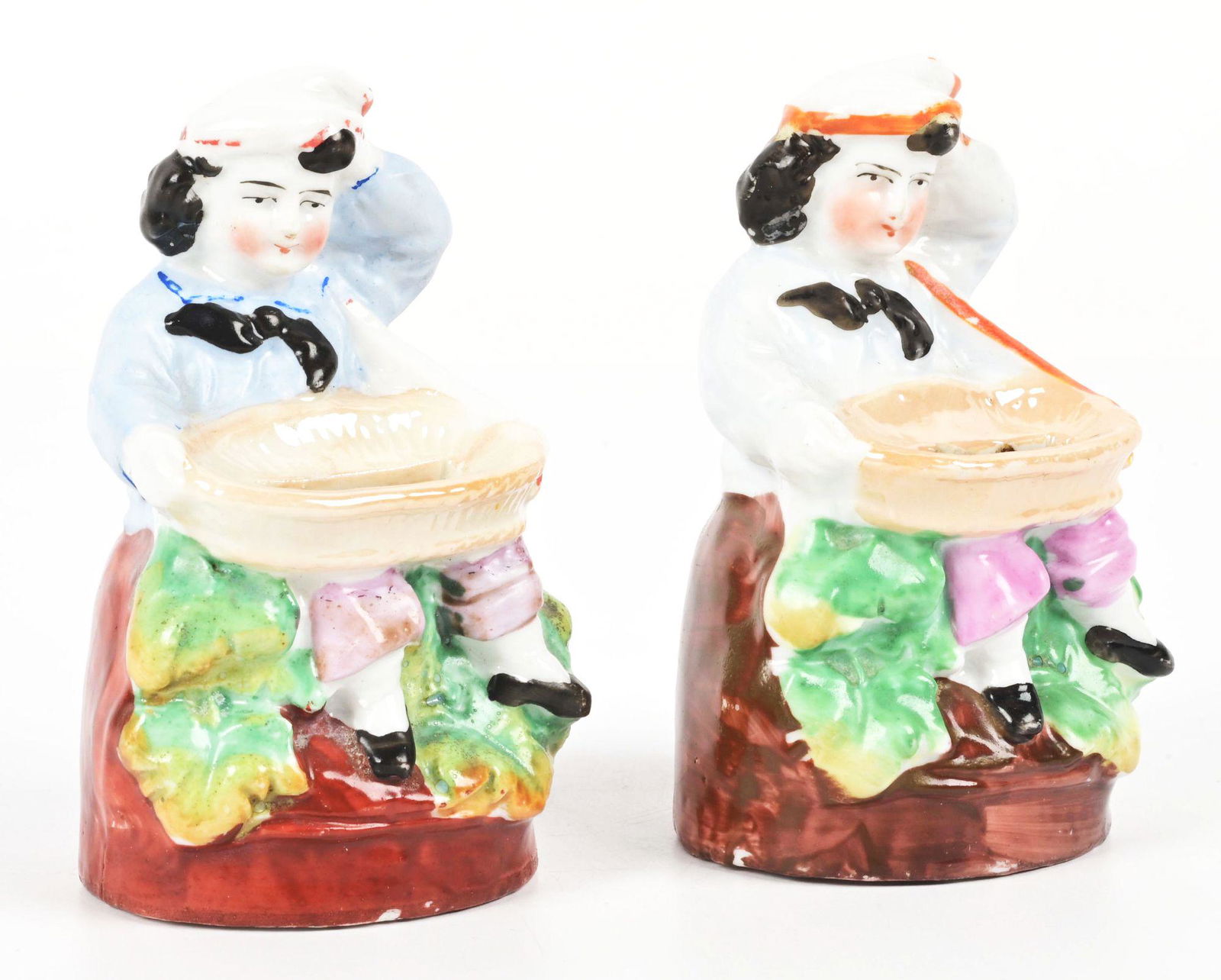 LOT OF 2: MEN WITH BASKET CERAMIC BANKS. (1 of 4)