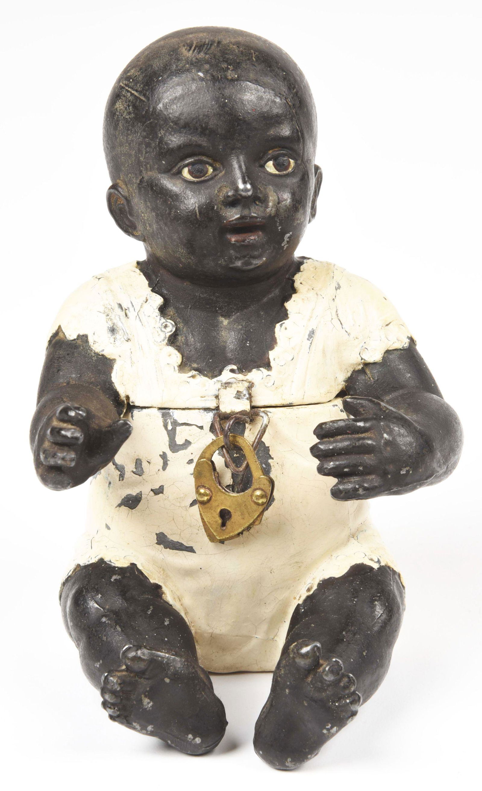 RARE SPELTER BLACK BABY STILL BANK. (1 of 5)