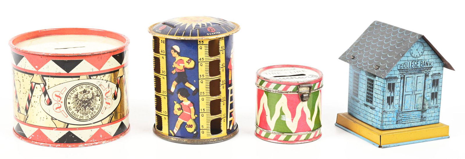 LOT OF 4: ASSORTED TIN BANKS. (1 of 7)