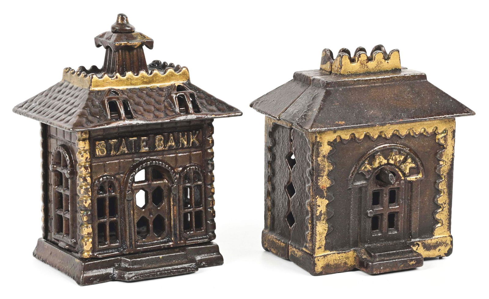 LOT OF 2: CAST IRON STATE BANKS. (1 of 4)