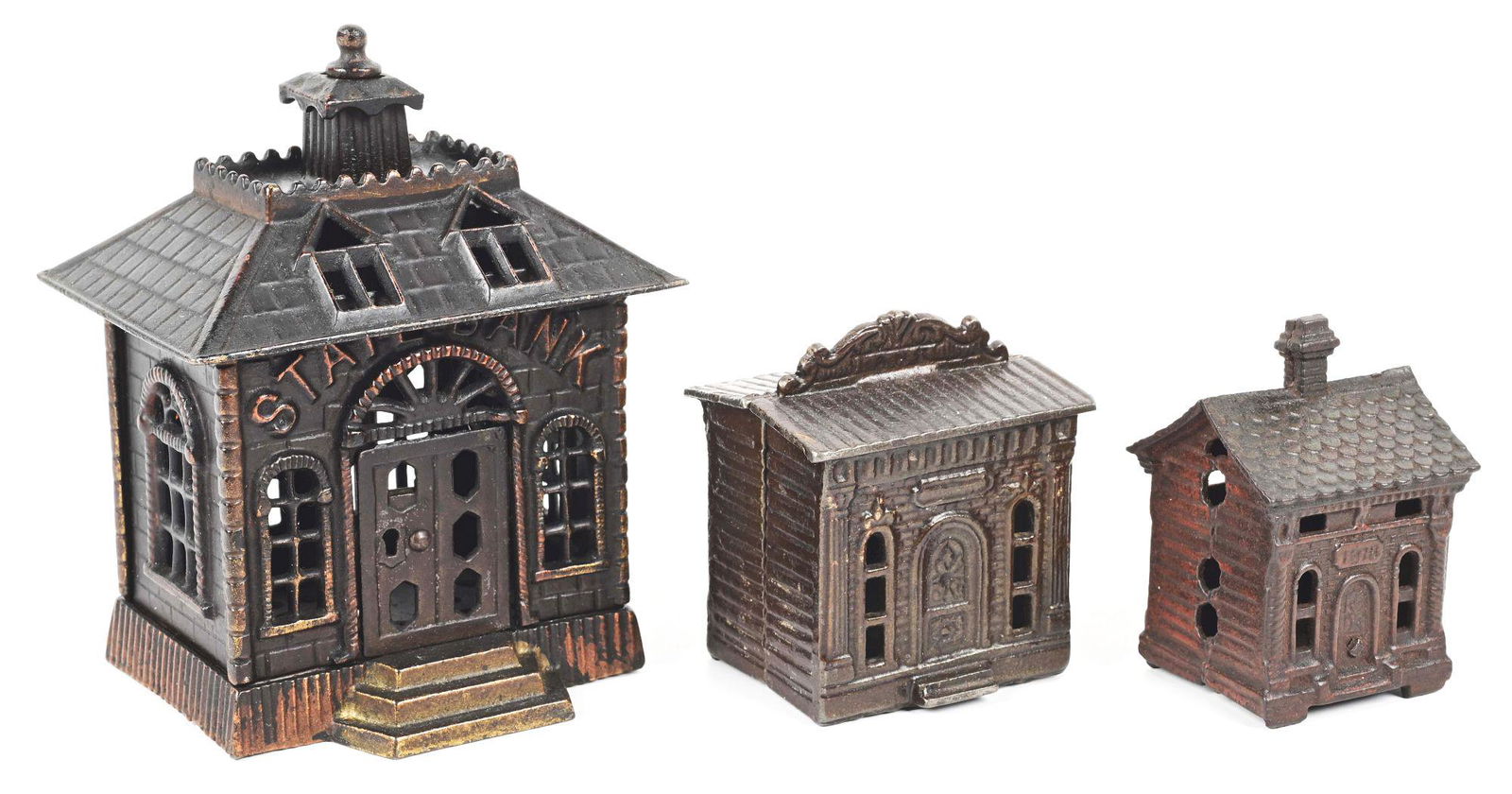 LOT OF 3: CAST IRON BUILDING BANKS. (1 of 4)