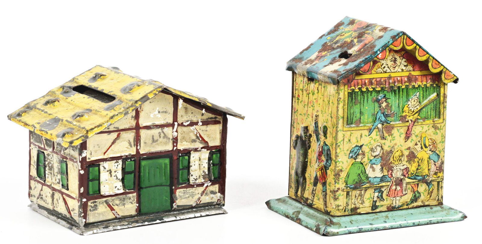 LOT OF 2: PENNY TOY BANKS. (1 of 4)