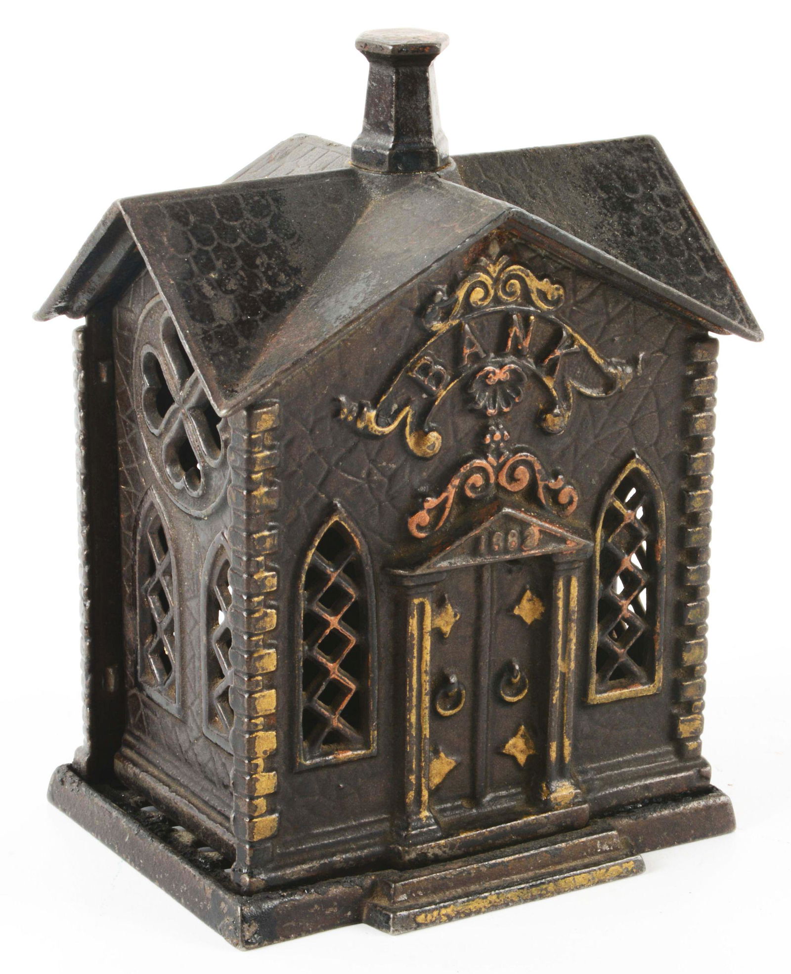 AMERICAN MADE CAST IRON BUILDING BANK. (1 of 3)