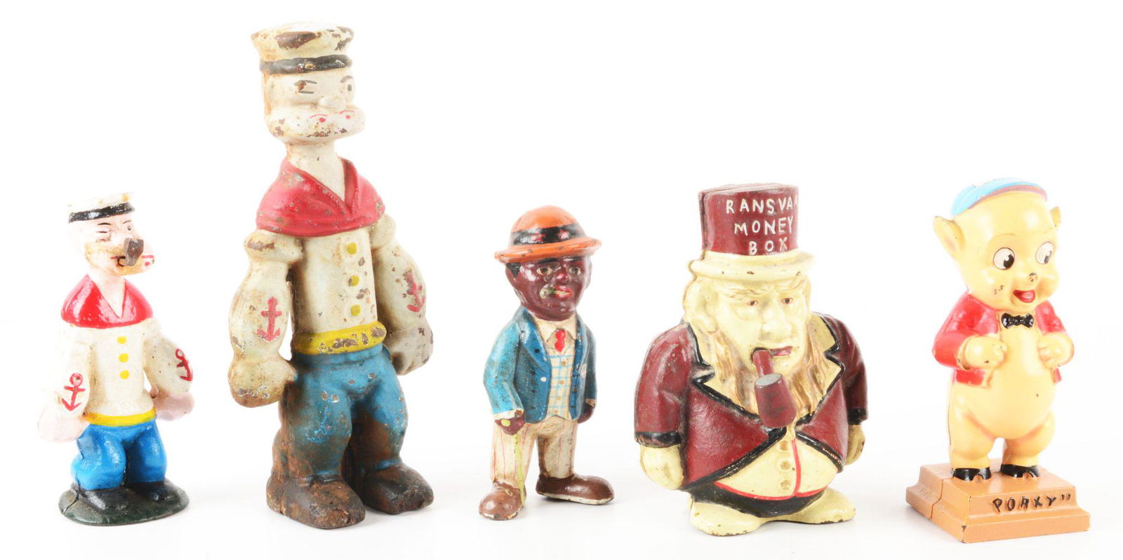 LOT OF 5: VARIOUS LATER & CONTEMPORARY CAST IRON STILL BANKS. (1 of 3)